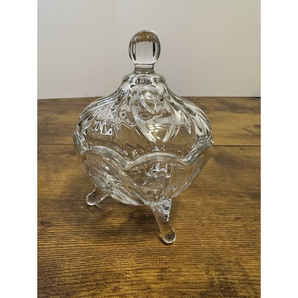 STUDIO CRYSTAL FINE CRYSTAL FOOTED CLEAR GLASS BOWL WITH LID